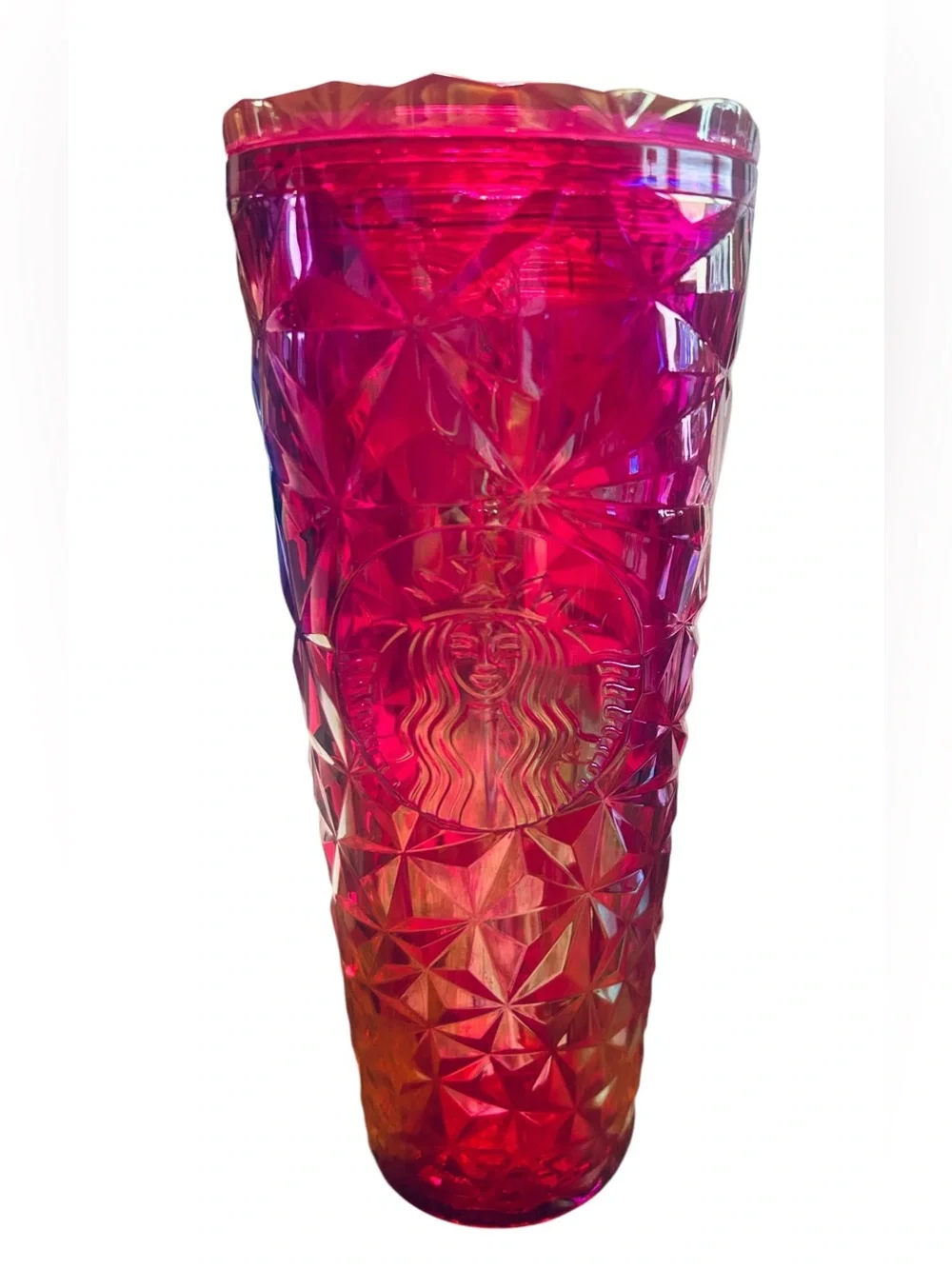 Starbucks Fuschia Diamond Pattern Tumbler w Straw UNUSED 24 oz.